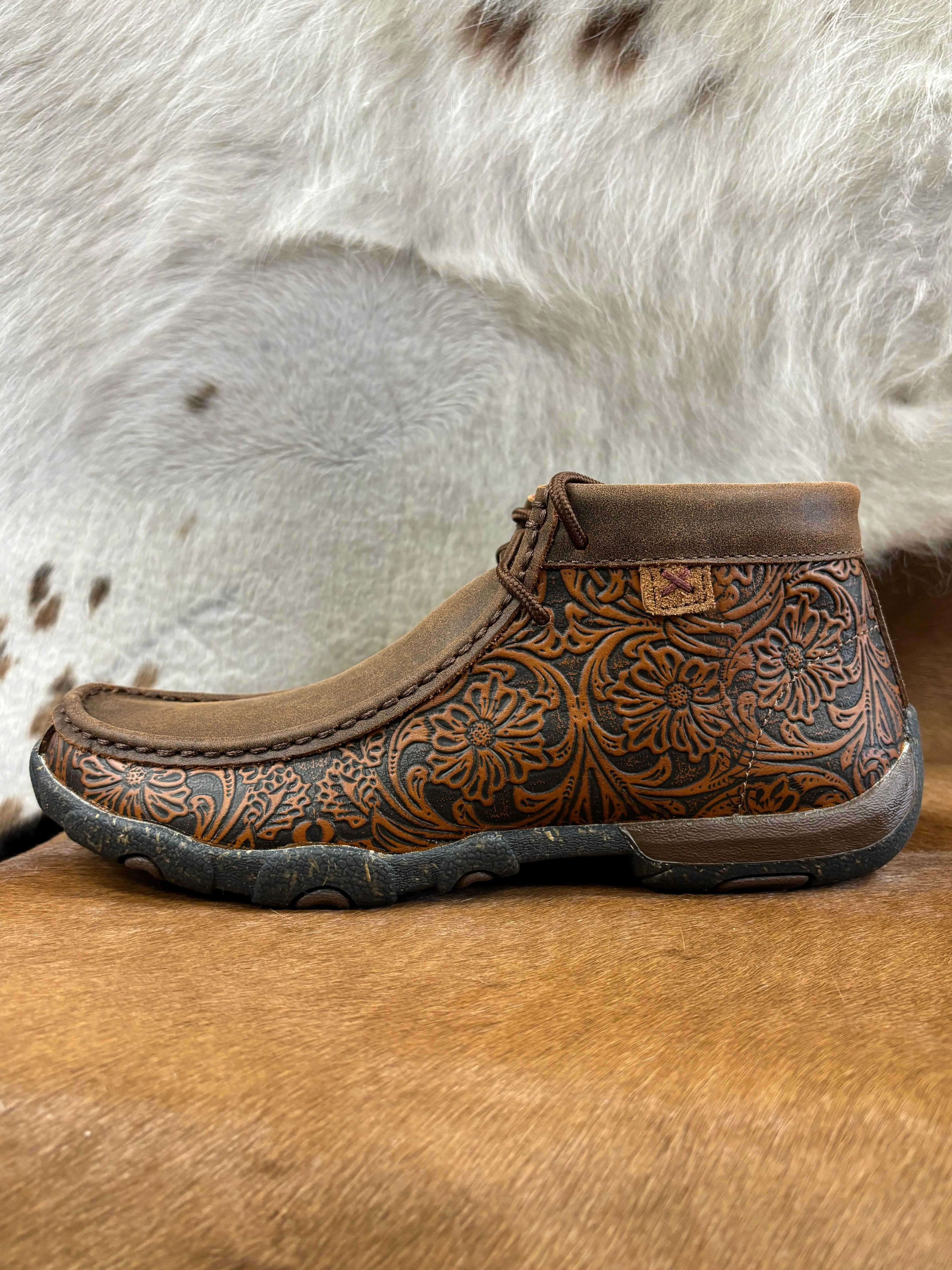 Twisted X Women's Brown & Tooled Brown Chukka CellStretch Driving Moc WDM0156