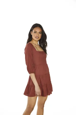 Umber Square-Neck Mini-Dress