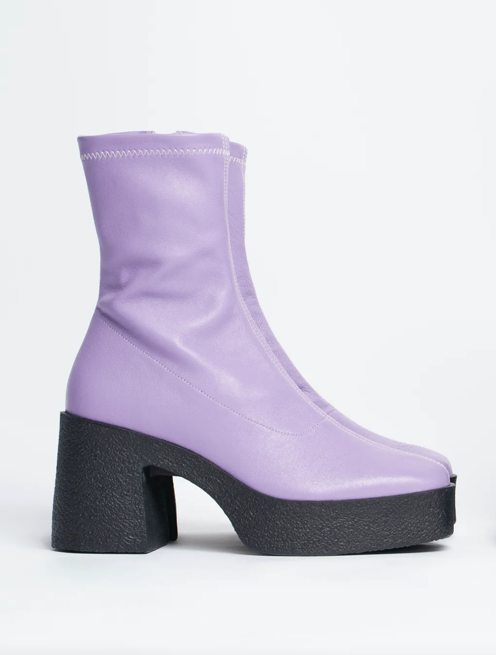 Umi Pastel Lilac Stretch Leather Chunky Ankle Boots