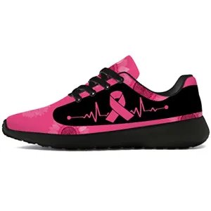 Uminder Womens Breast Cancer Awareness Shoes Mens Running Shoes Walking Tennis Sneakers Breast Cancer Ribbon Pink Sunflower Shoes Gifts for Mom Women,Size 7.5 Men/9 Women Black