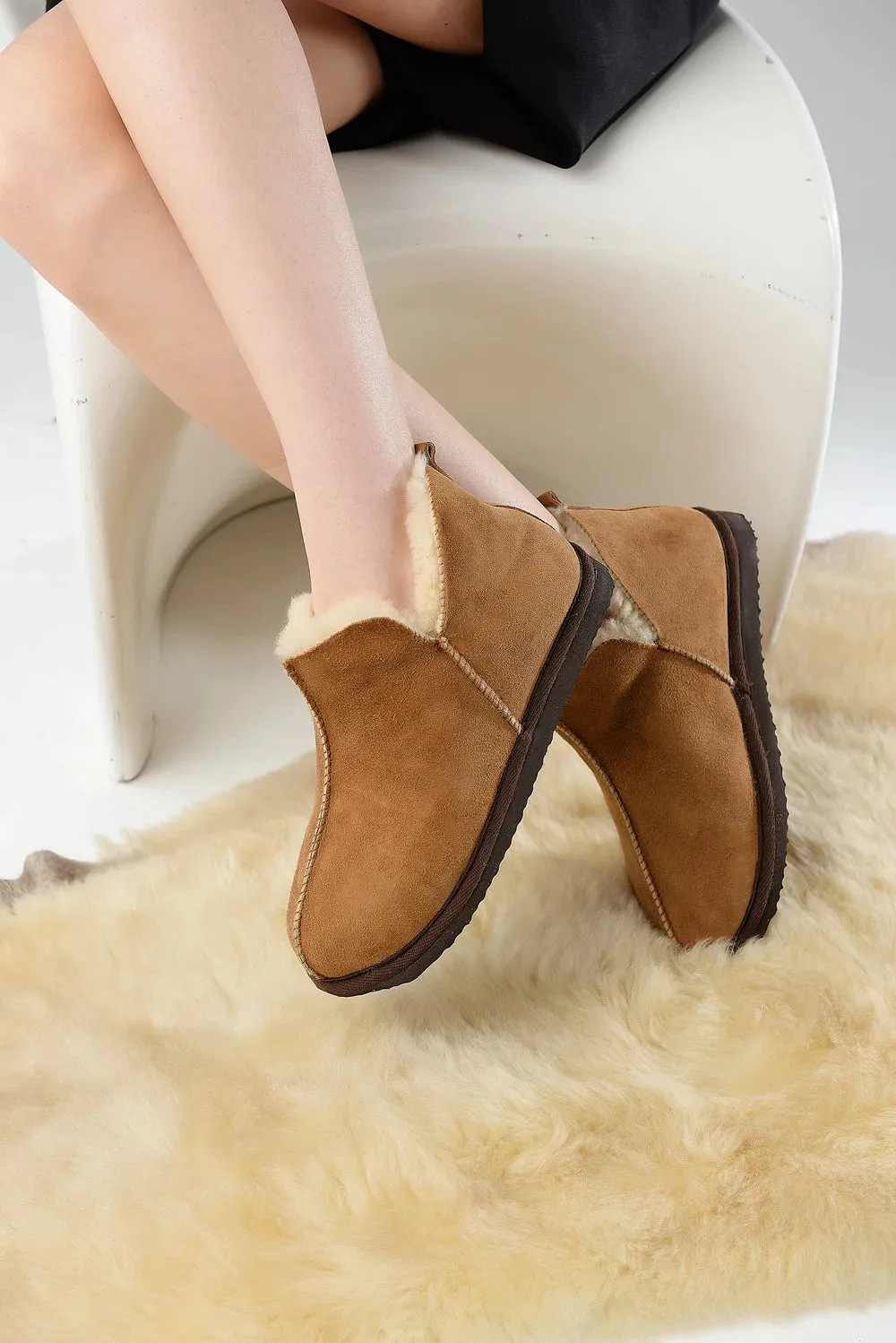 Unisex Sheepskin UGG Slippers in Brown color