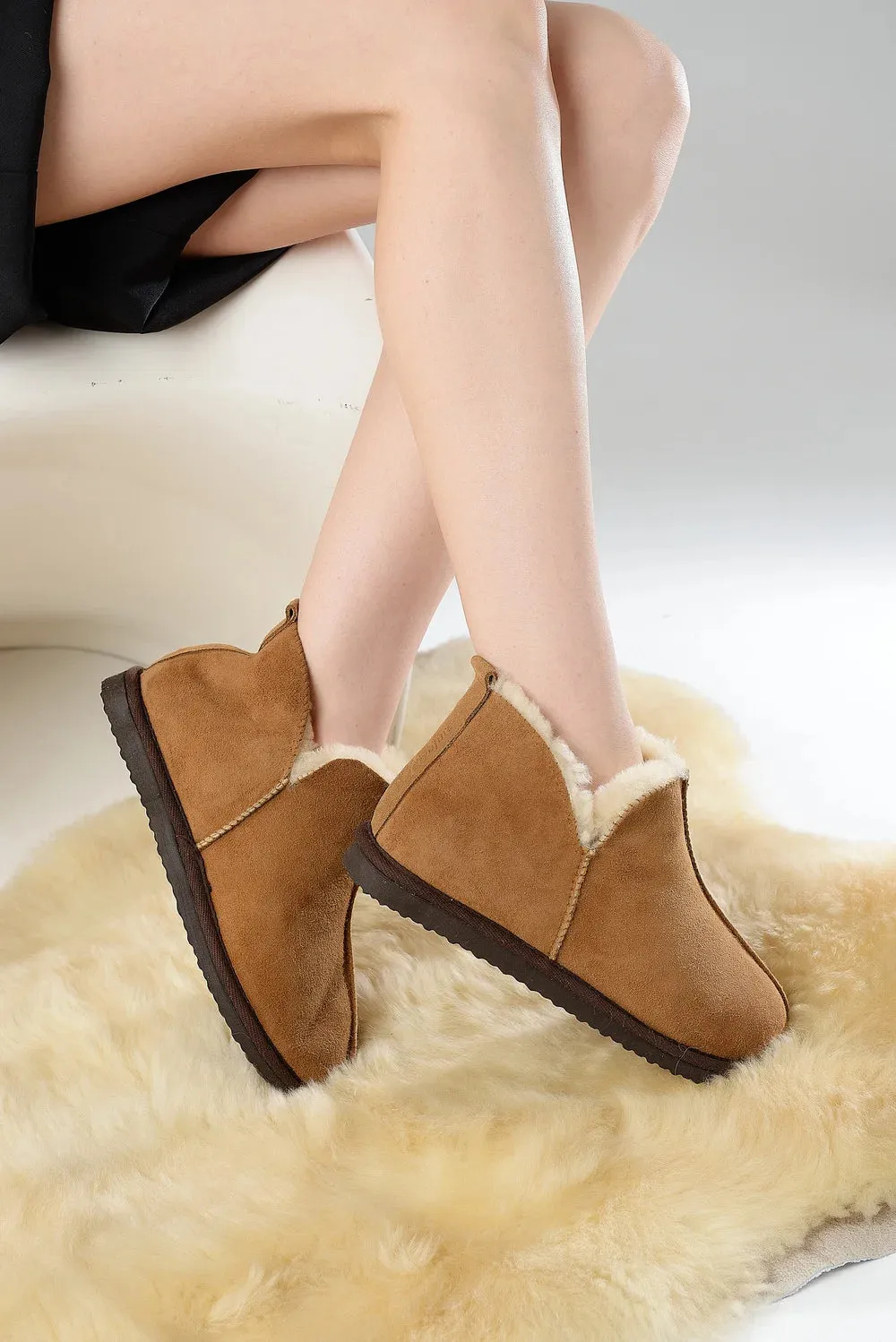 Unisex Sheepskin UGG Slippers in Brown color
