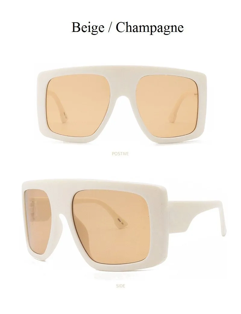 Vintage Women's Beige Large Shield Oversized Celebrity Square Sunglasses