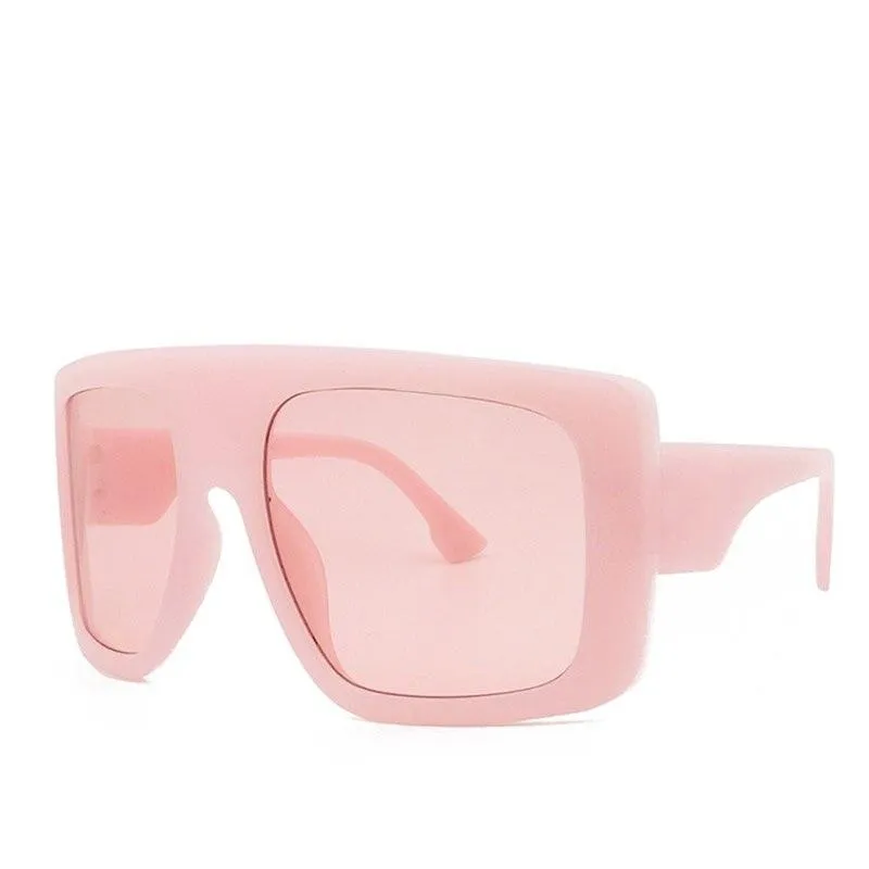 Vintage Women's Beige Large Shield Oversized Celebrity Square Sunglasses