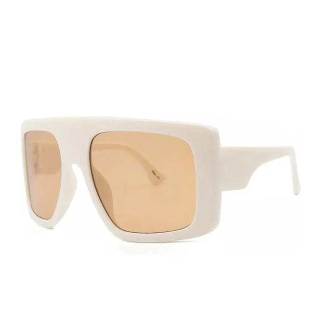 Vintage Women's Beige Large Shield Oversized Celebrity Square Sunglasses