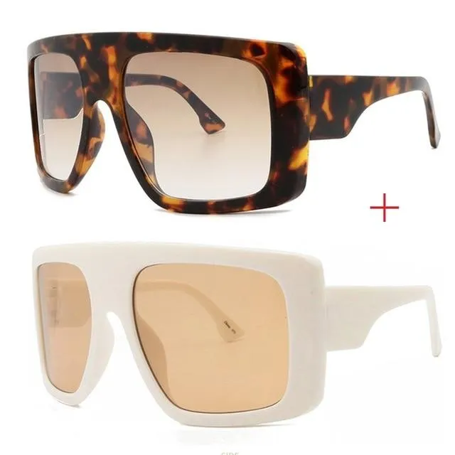 Vintage Women's Beige Large Shield Oversized Celebrity Square Sunglasses
