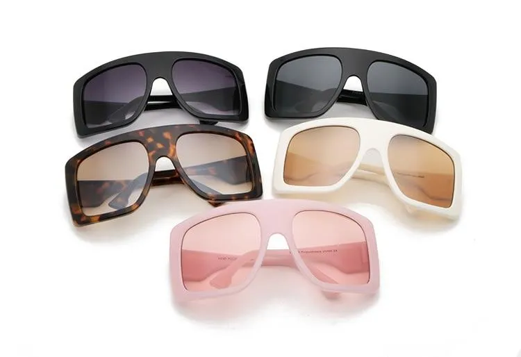 Vintage Women's Beige Large Shield Oversized Celebrity Square Sunglasses