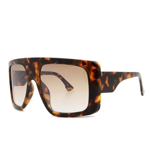 Vintage Women's Beige Large Shield Oversized Celebrity Square Sunglasses