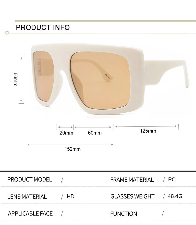 Vintage Women's Beige Large Shield Oversized Celebrity Square Sunglasses