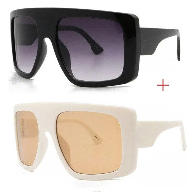 Vintage Women's Beige Large Shield Oversized Celebrity Square Sunglasses