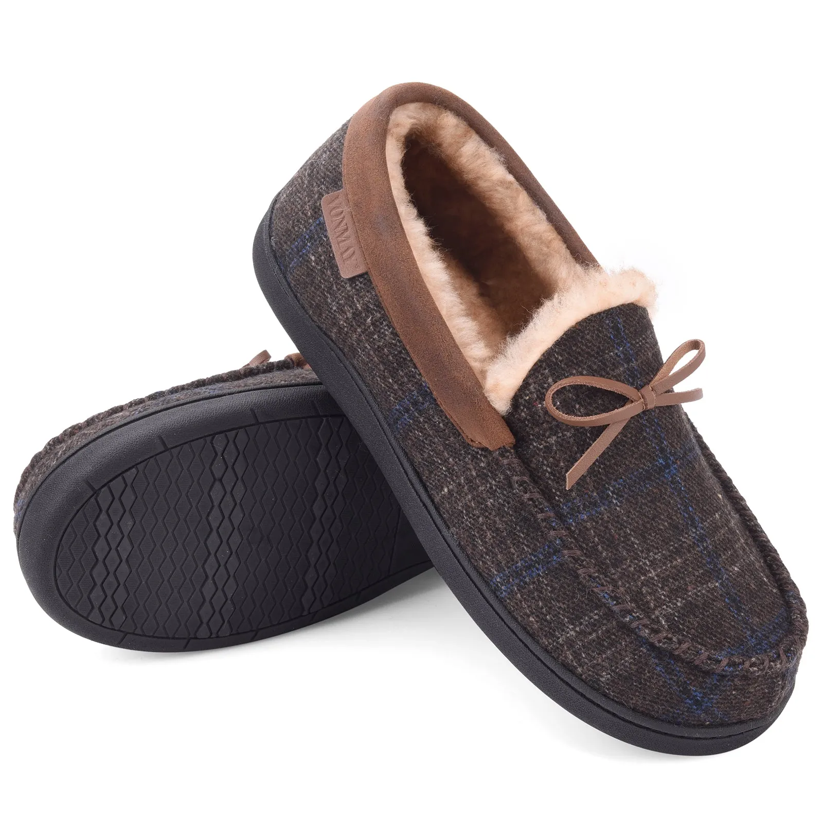VONMAY Men's Moccasin Slippers Plush Lining Warm House Shoes Faux Fur Soft Memory Foam Indoor & Outdoor