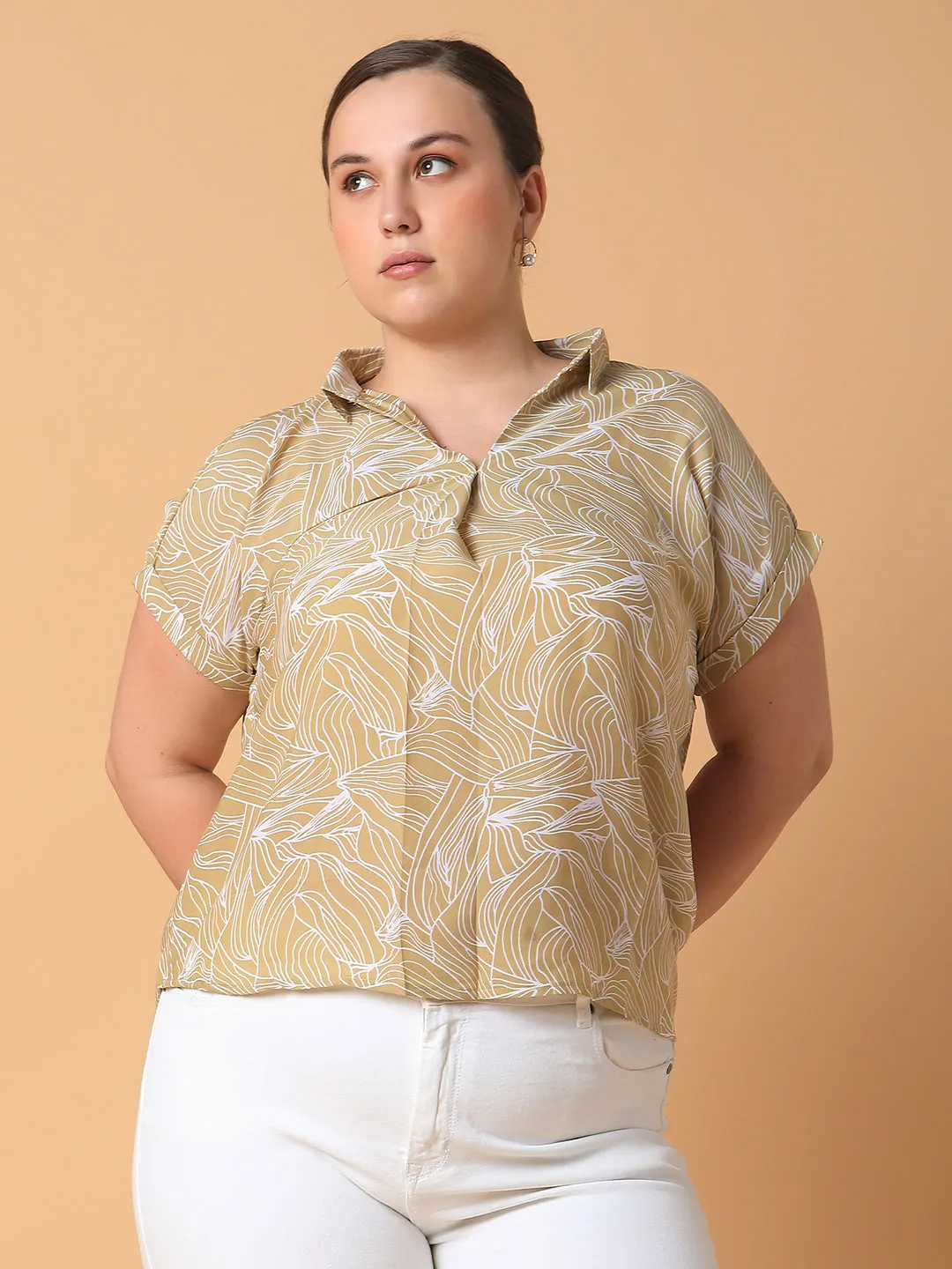 Women Abstract Olive Top