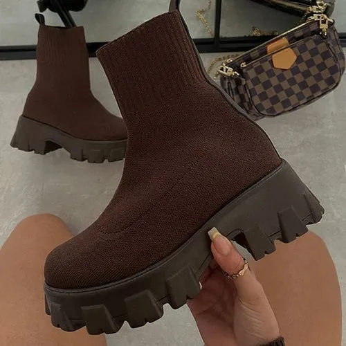 Women Boots Autumn Winter Boots Slip on Socks Shoes Women