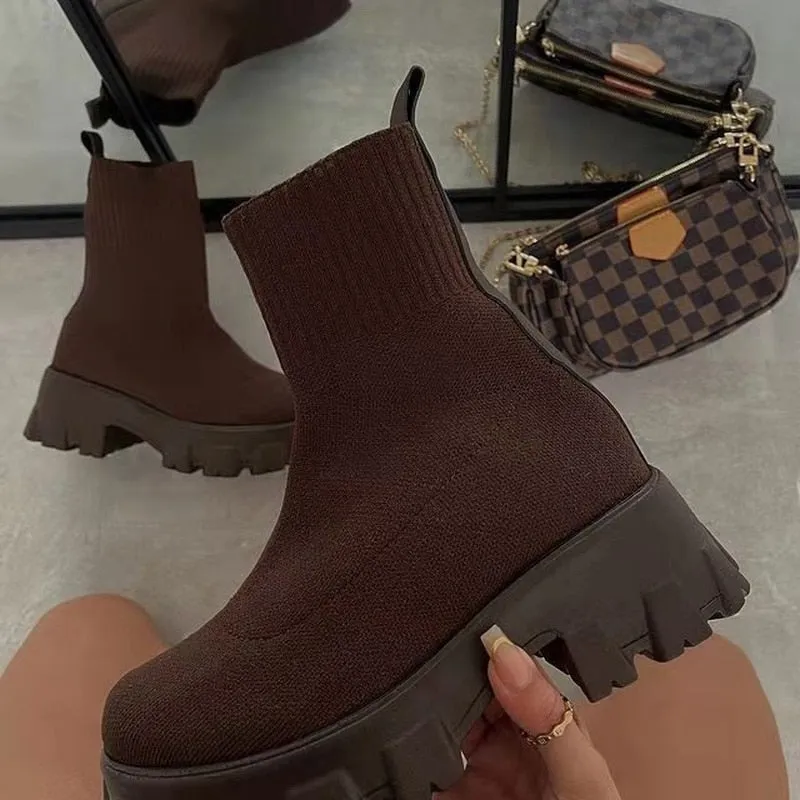 Women Boots Autumn Winter Boots Slip on Socks Shoes Women