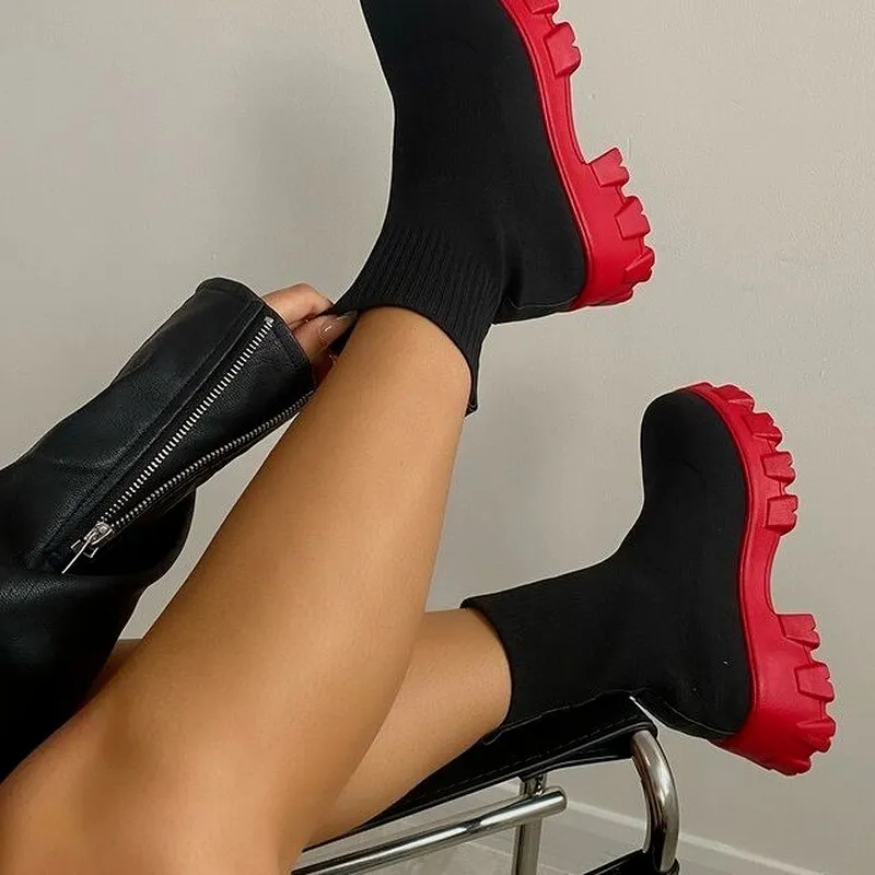 Women Boots Autumn Winter Boots Slip on Socks Shoes Women