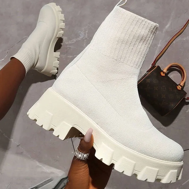 Women Boots Autumn Winter Boots Slip on Socks Shoes Women