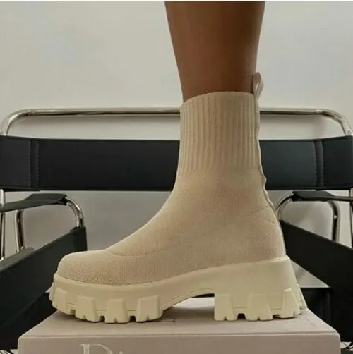 Women Boots Autumn Winter Boots Slip on Socks Shoes Women