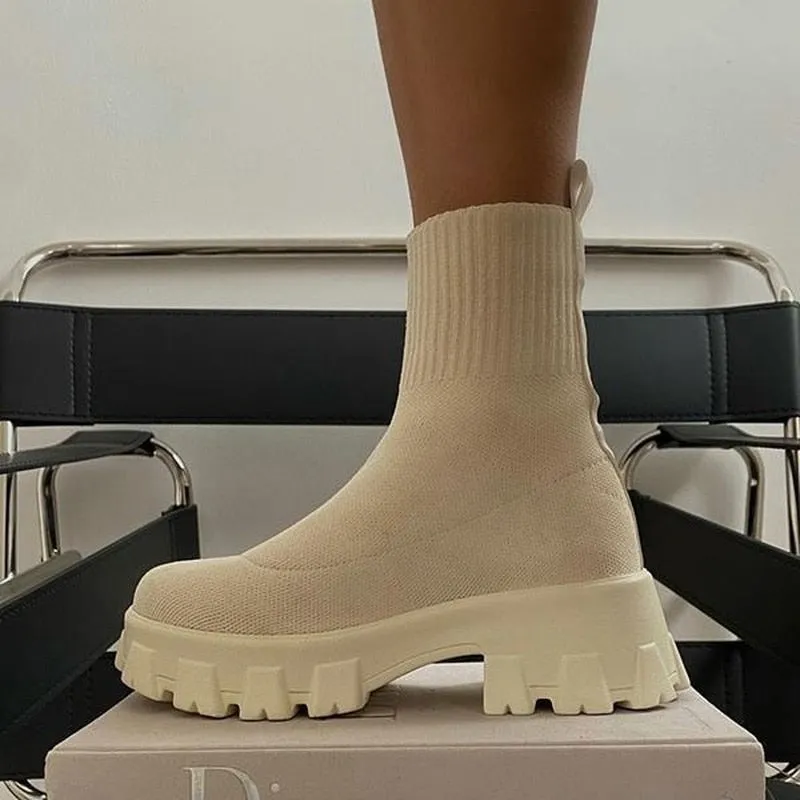Women Boots Autumn Winter Boots Slip on Socks Shoes Women