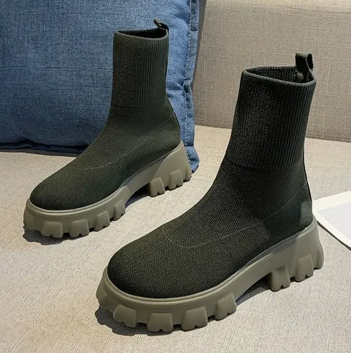 Women Boots Autumn Winter Boots Slip on Socks Shoes Women