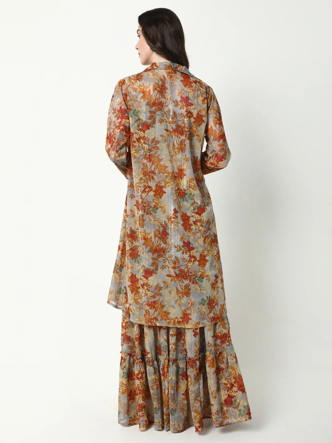 Women Brown Printed Co Ords Set with Shrug