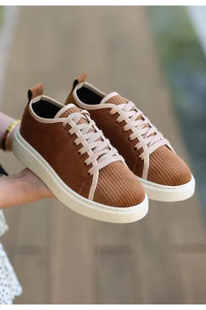 Women's Brown Velvet Lace-Up Sneakers