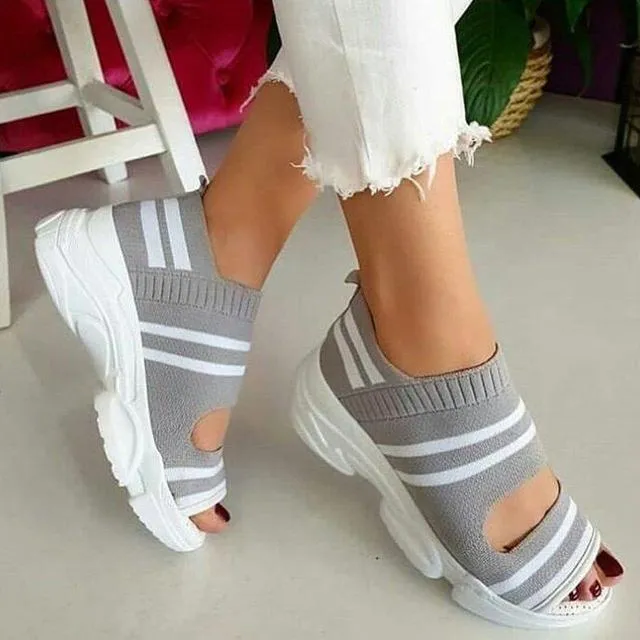 Women’s Knitted Platform Sandals – Summer Slip-On Peep Toe Sports Sneakers
