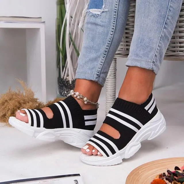 Women’s Knitted Platform Sandals – Summer Slip-On Peep Toe Sports Sneakers