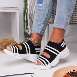 Women’s Knitted Platform Sandals – Summer Slip-On Peep Toe Sports Sneakers