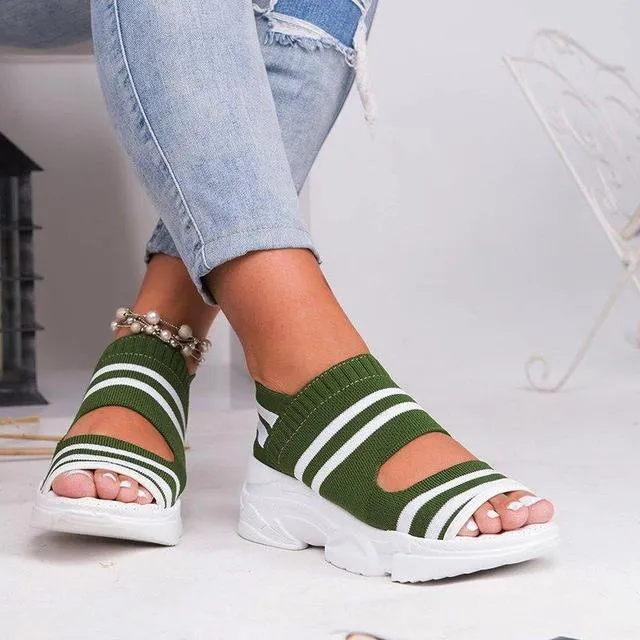 Women’s Knitted Platform Sandals – Summer Slip-On Peep Toe Sports Sneakers