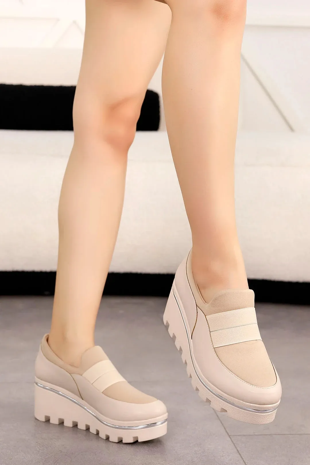 Women's Nude Hidden Wedge Heel Sport Shoes