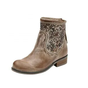 Women's Taupe Laser-Cut Short Top Round Toe Boots - PB012