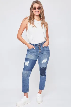 Women’s Vintage Dream Exposed Button Fly Raw Hem Ankle Jeans
