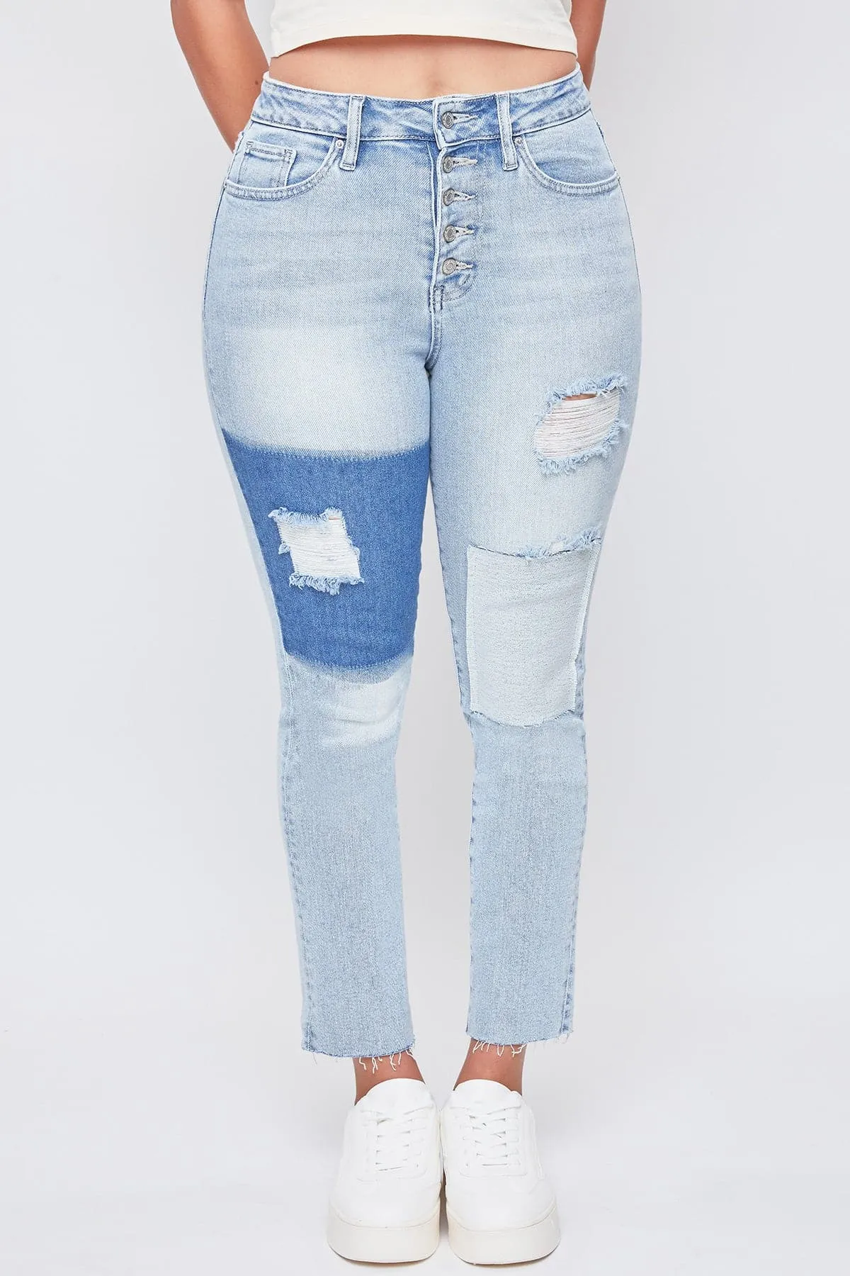 Women’s Vintage Dream Exposed Button Fly Raw Hem Ankle Jeans