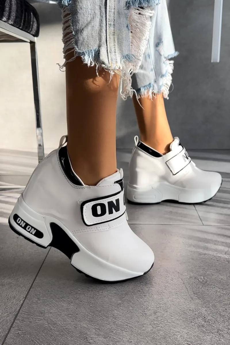 Women's White Hidden Heeled Sports Shoes