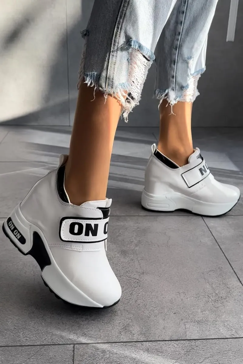 Women's White Hidden Heeled Sports Shoes