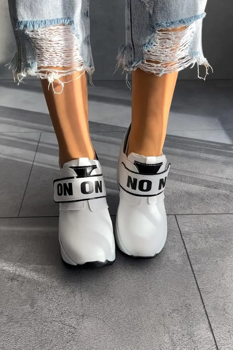 Women's White Hidden Heeled Sports Shoes