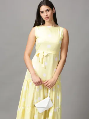 Women's Yellow Polka Dots Fit and Flare Dress