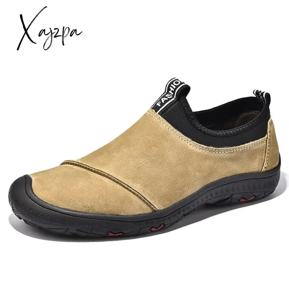 Xajzpa - Men Suede Leather Shoes Outdoor Men's Loafers Luxury Breathable Soft Men's Driving Shoes Non-Slip Handmade Walking Men Sneakers