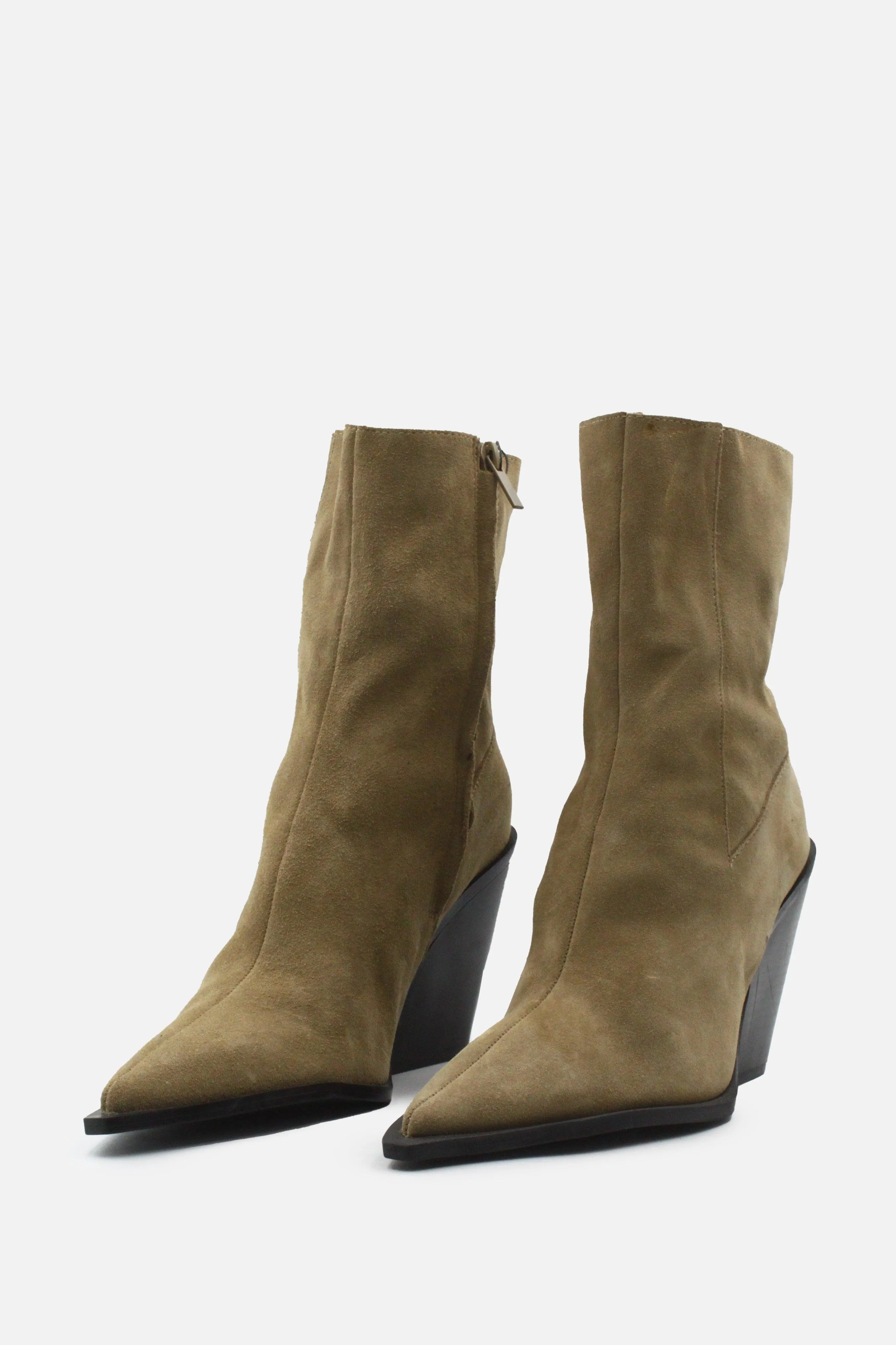 Zara Zipper Wedge Ankle Boots | Suede